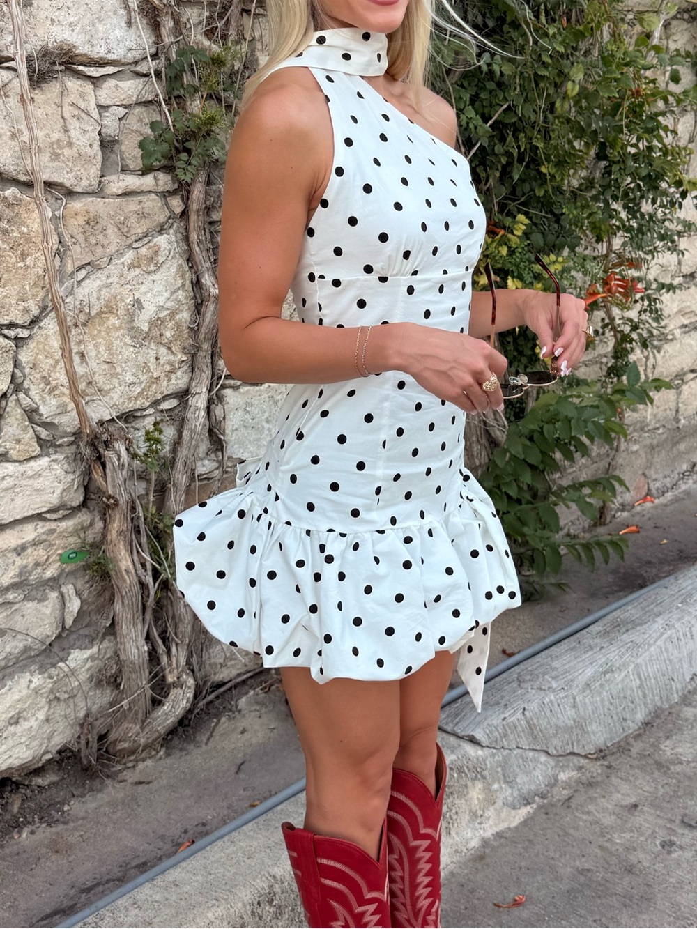 Peppermayo White Polka Dot Asymmetrical Mini Dress - Picture 6 of 6
